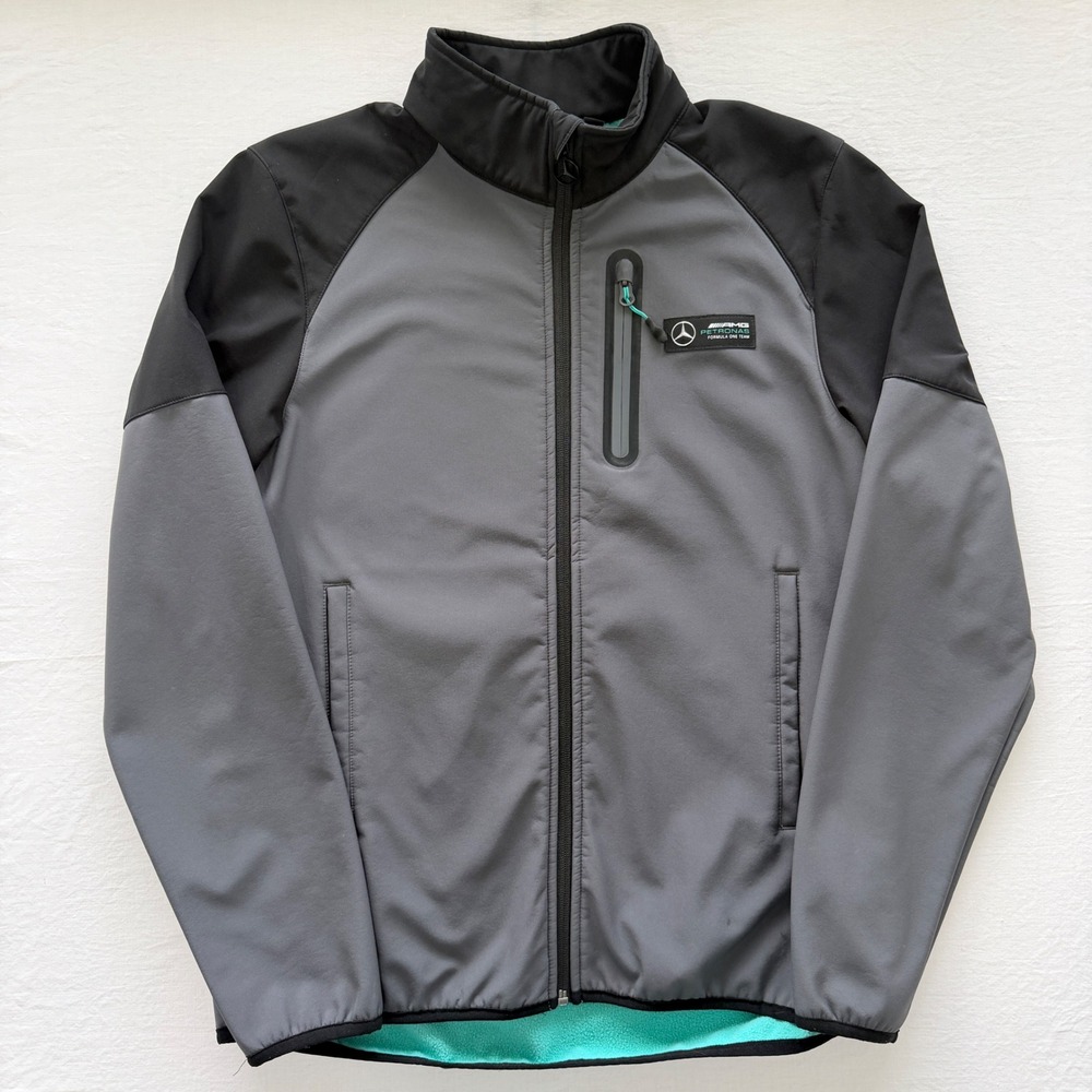 Mercedes AMG Petronas F1 Softshell Jacket Mens Small Gray Black Fleece Racing